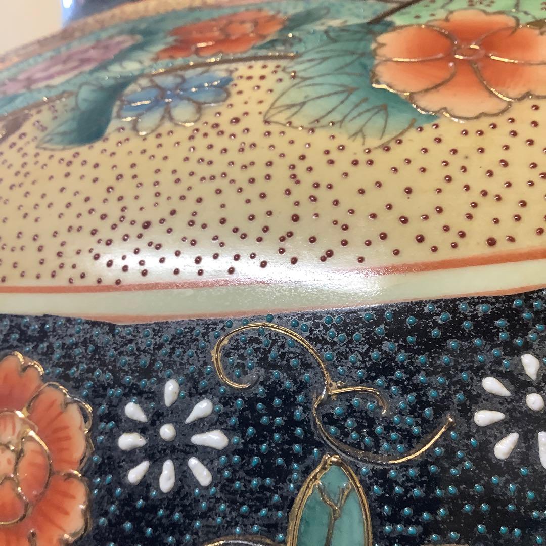 薩摩焼？　古代美人図　壺飾り壺　沈香壺　大型　大サイズ