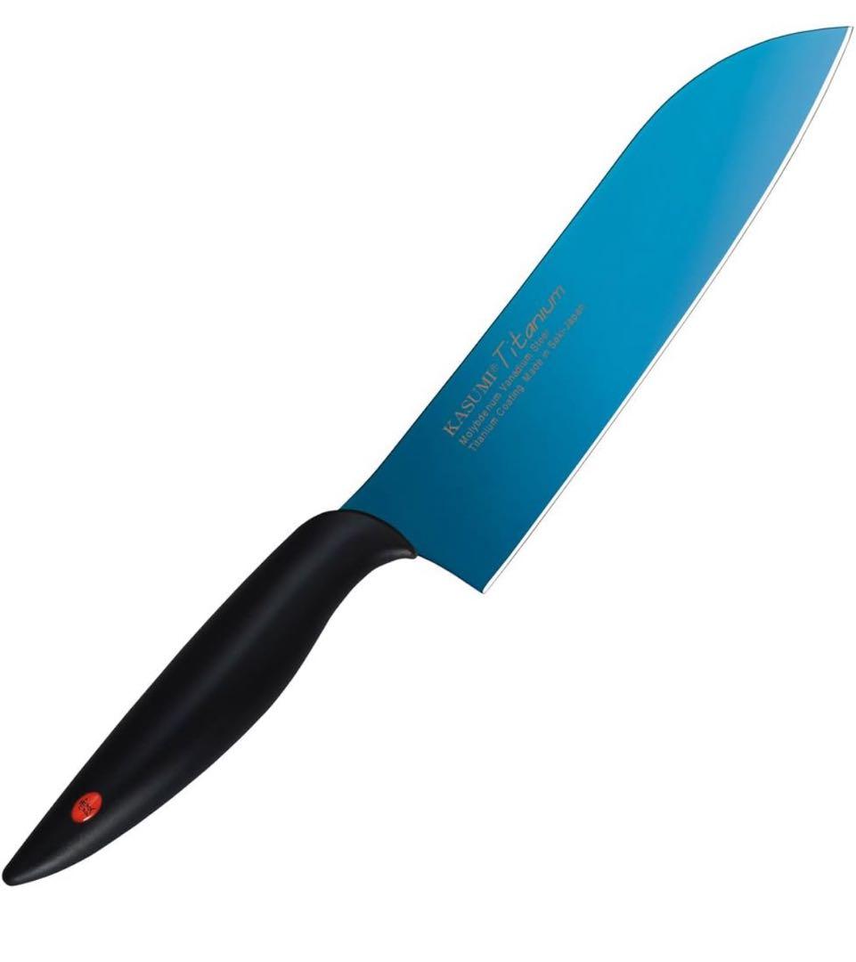 【新品未使用】 霞　KASUMI 三徳包丁　18cm ブルー チタンコーティング