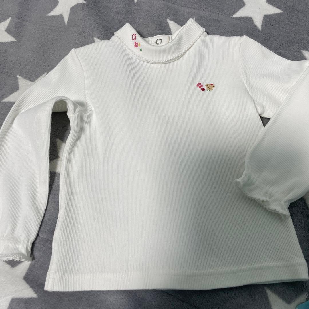 美品familiarファミリア♡ジャンバースカート＆綿タートルブラウスSET90