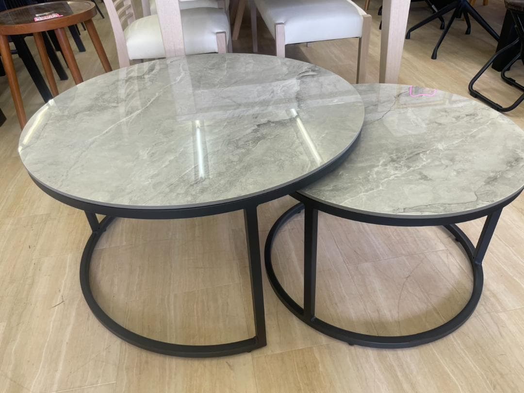 大理石風　ネストテーブル　テーブルセット　丸　円　テーブル　ホワイト　白　大理石