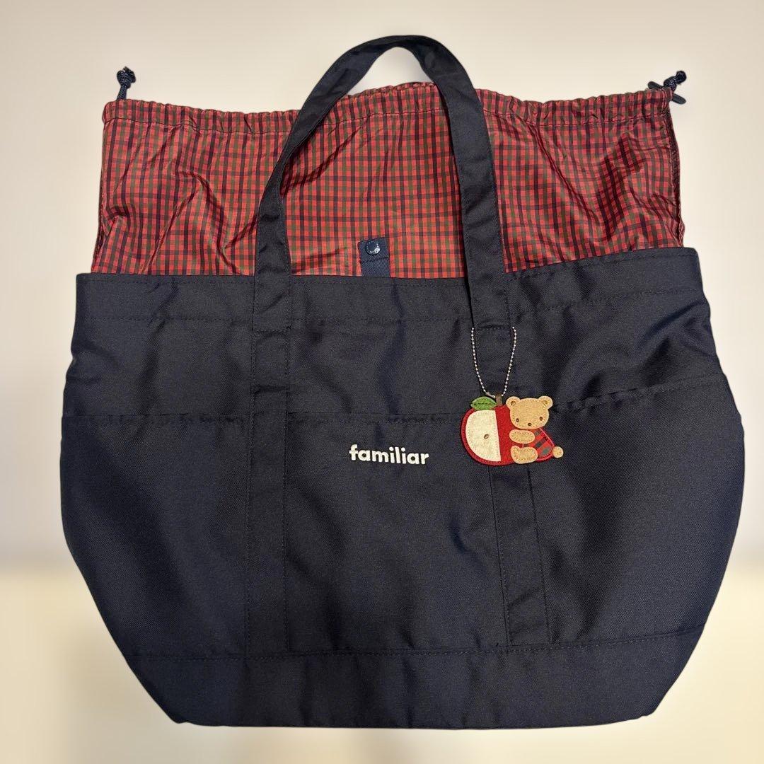 ファミリア　マザーズバッグ　チェック　赤