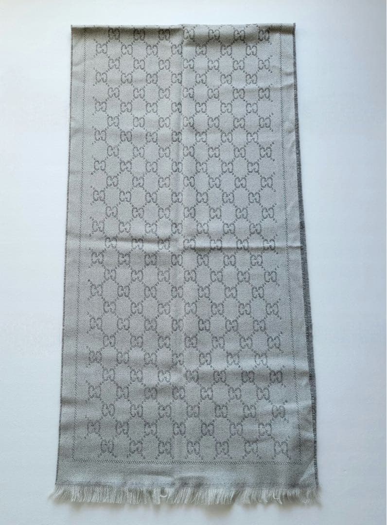 【美品】GUCCI グッチ GG柄 リバーシブル マフラー グレー 美品