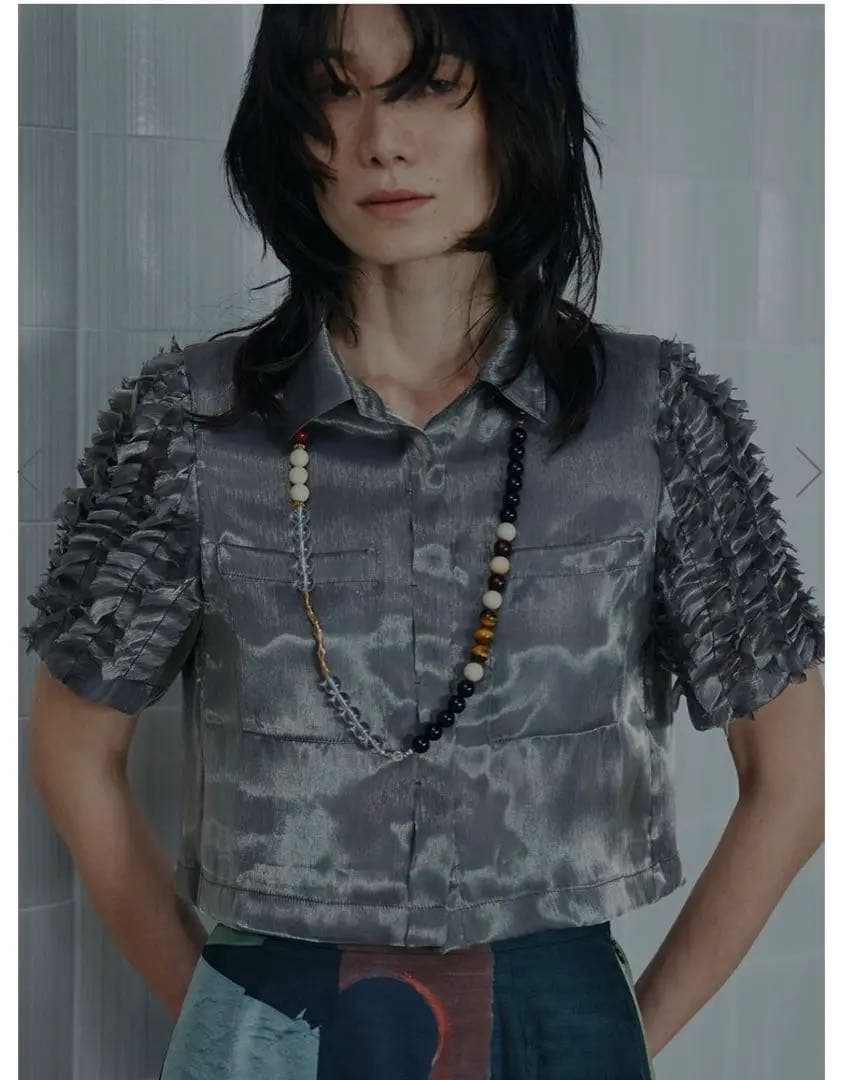 FRILL SLEEVE SHEER SHIRT シルバー　Sサイズ