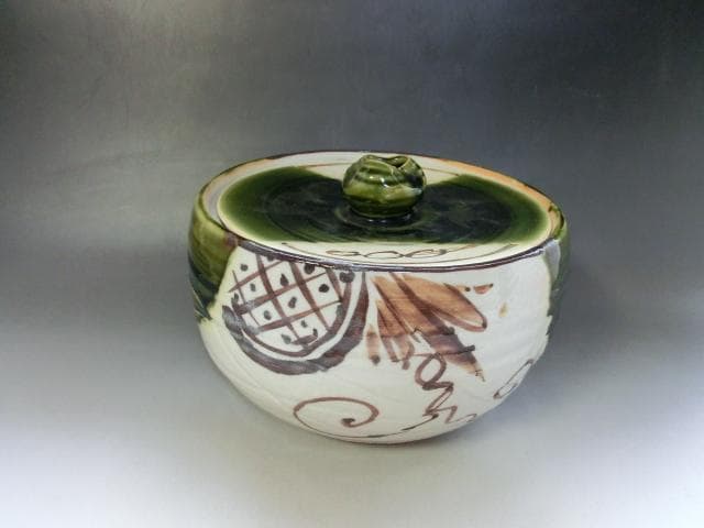 水指■織部焼き 緑釉 涙痕 大振り 大きい 平水指 陶器 お茶道具 時代物骨董■