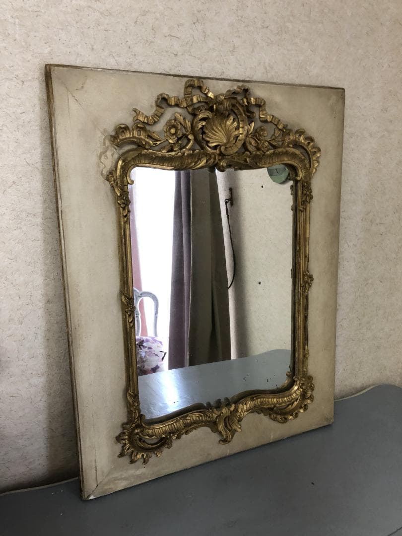 フランスアンティーク　ミラー　リボン装飾