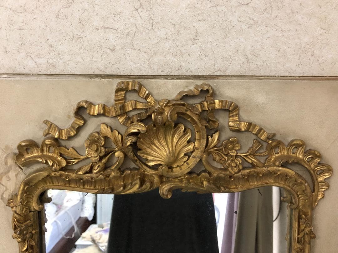 フランスアンティーク　ミラー　リボン装飾