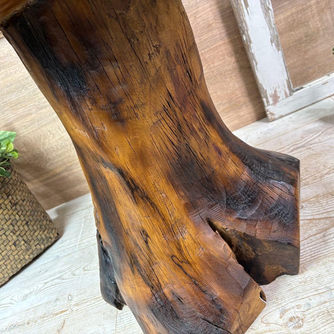 新商品入荷オールドチーク天然無垢丸太花台L（50㎝×50㎝）サイドテーブル飾り台