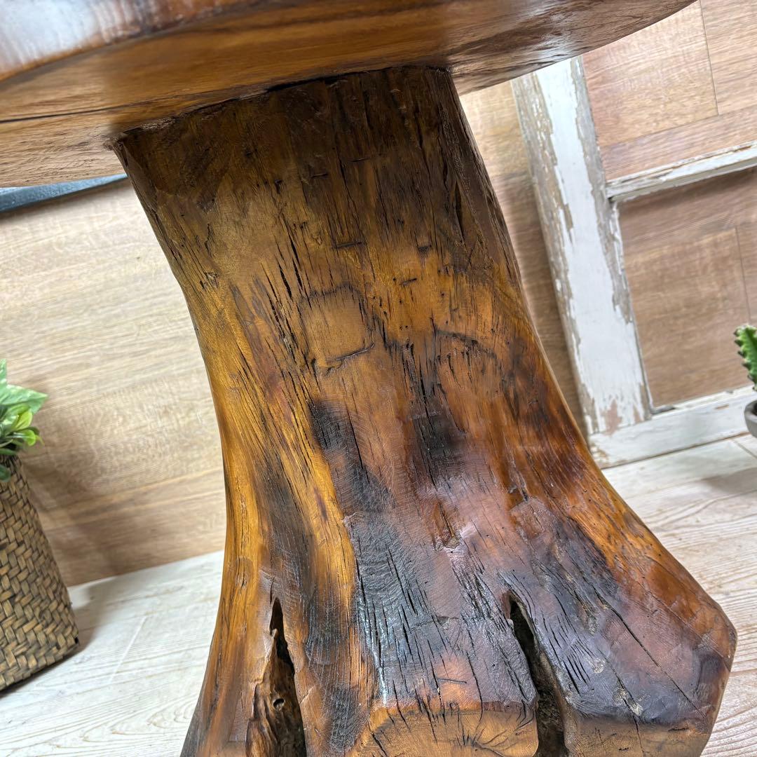 新商品入荷オールドチーク天然無垢丸太花台L（50㎝×50㎝）サイドテーブル飾り台