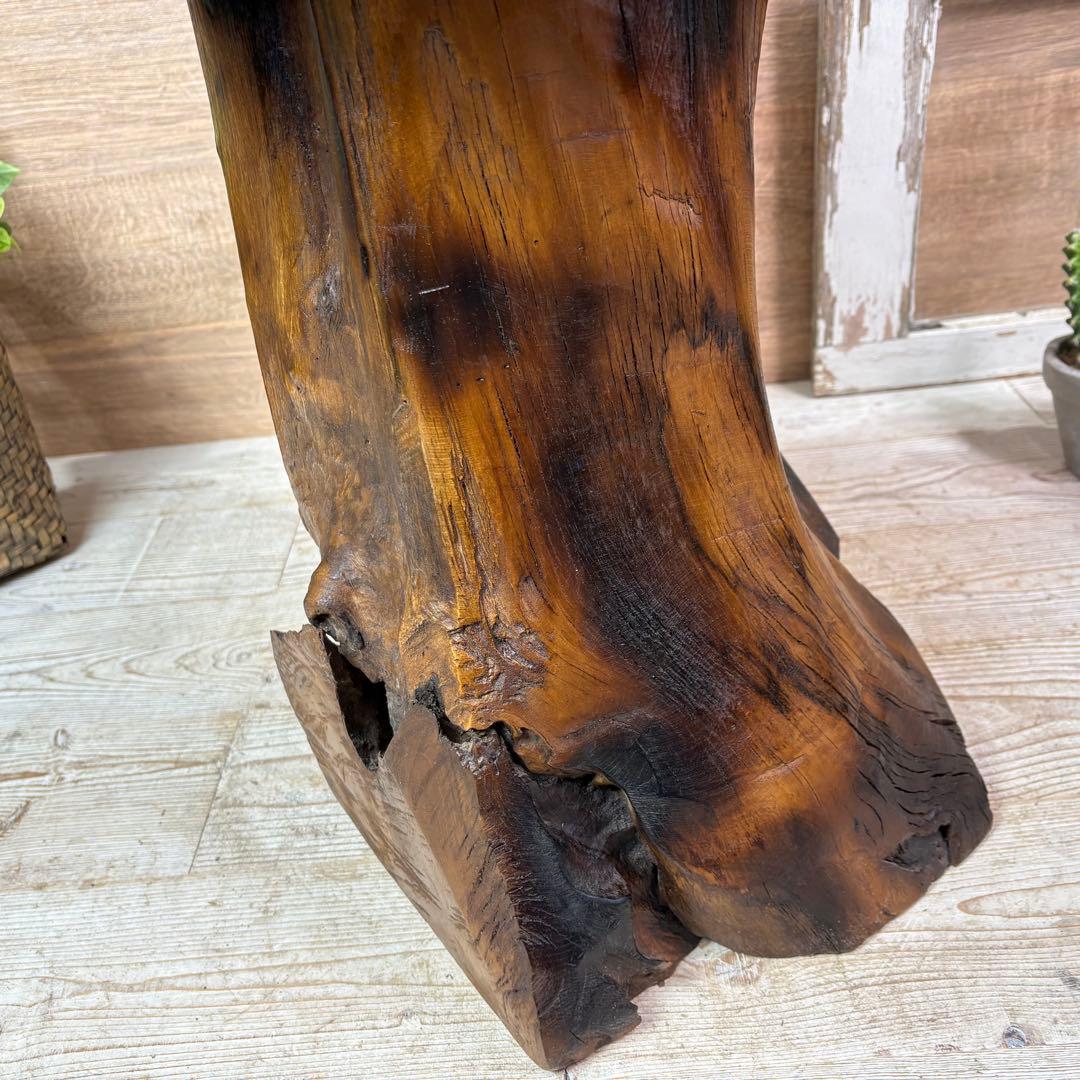 新商品入荷オールドチーク天然無垢丸太花台L（50㎝×50㎝）サイドテーブル飾り台
