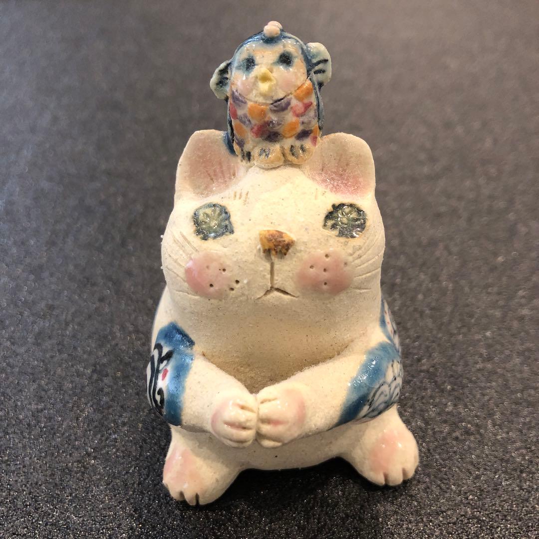 【新品】人気作家kyo 猫置物 アマビエ 焼物 陶器2個セット