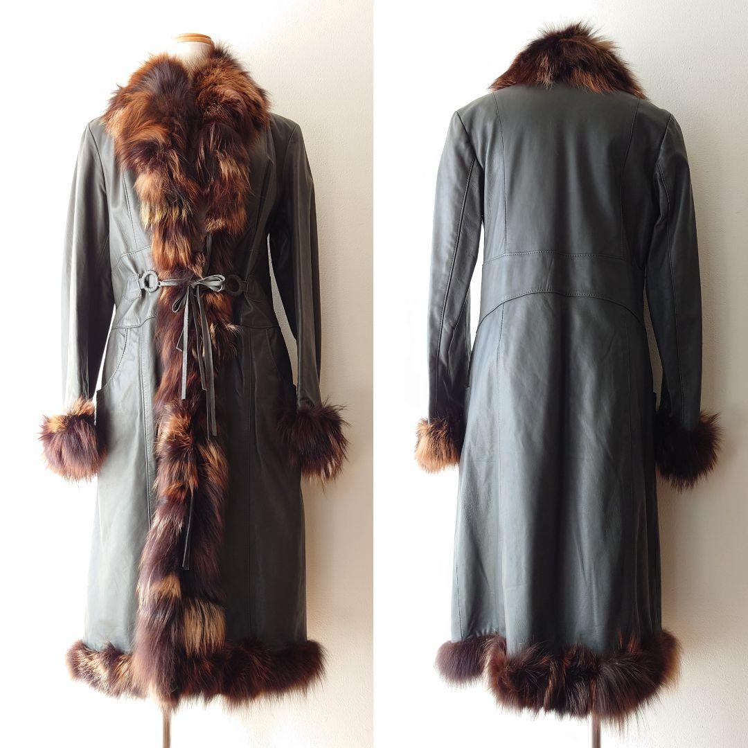 【MILONE】フェイクレザー×ファー ロングコート イタリア製