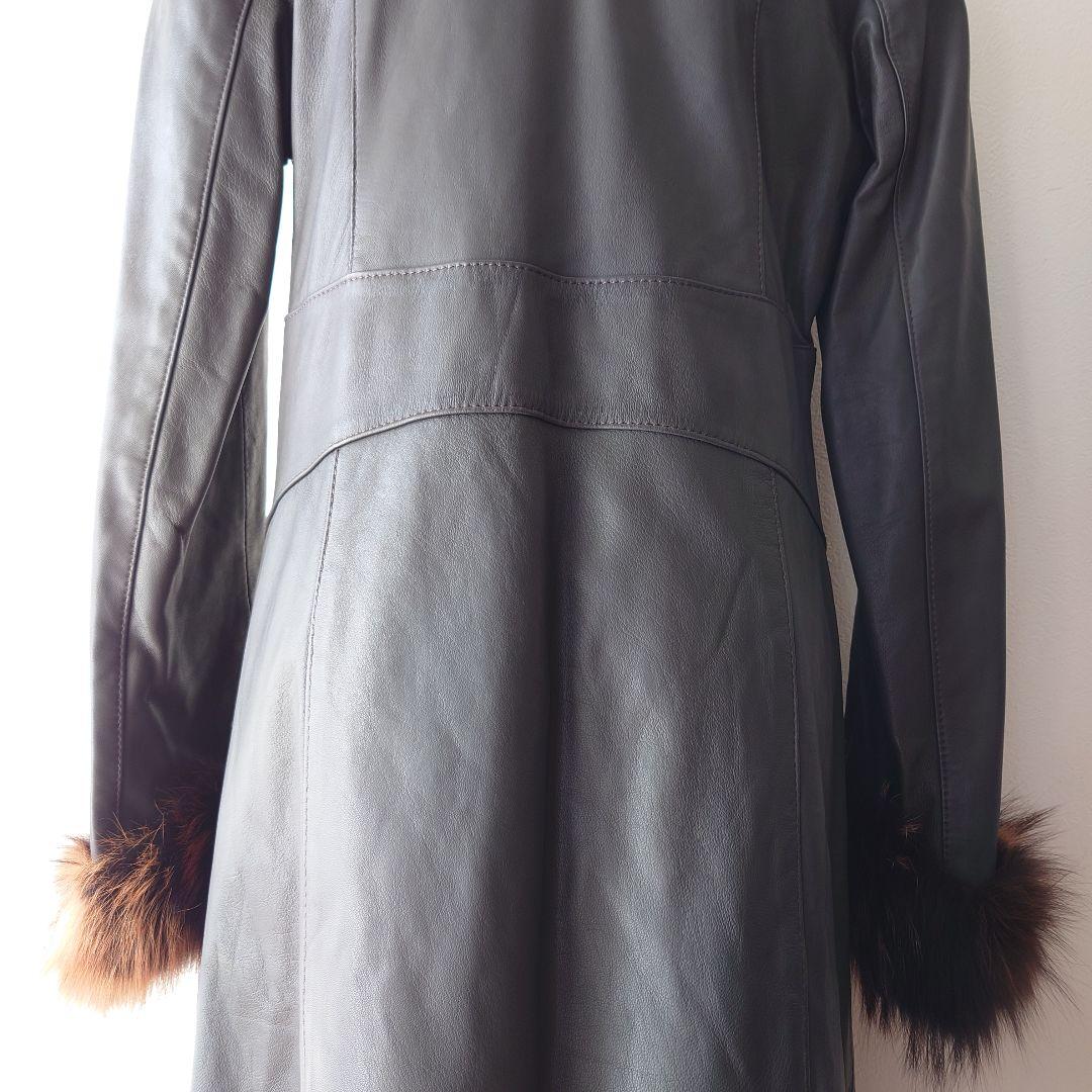 【MILONE】フェイクレザー×ファー ロングコート イタリア製