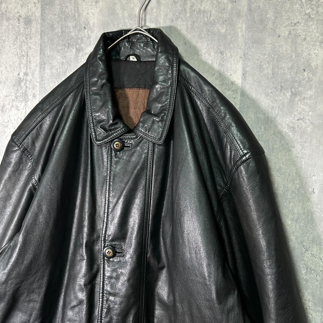 ヴィンテージ 牛革 カウレザー カーコート 黒 本革 肩パッドなし