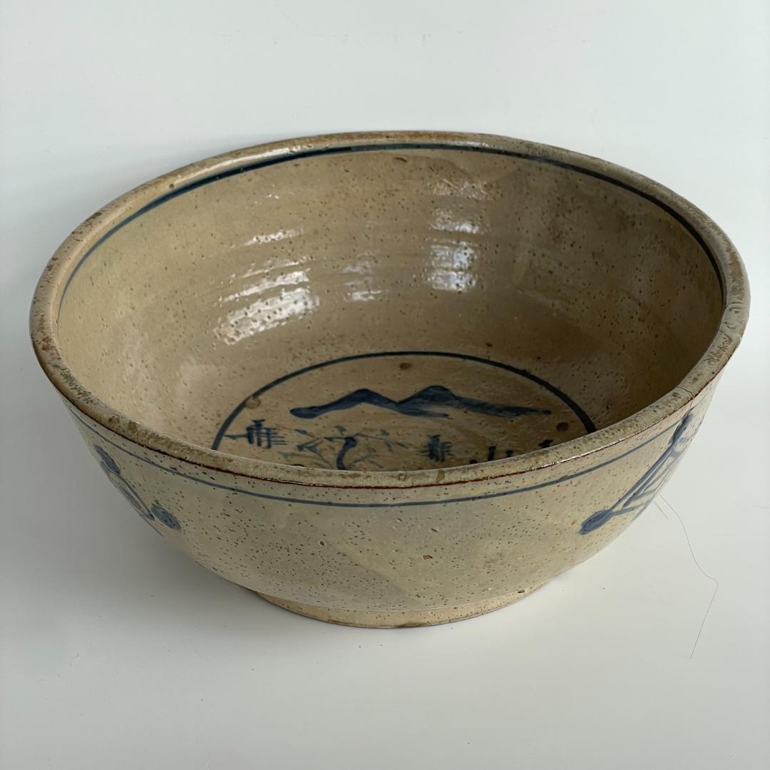 中国 古美術 明末清初 古染付 大鉢 特大 山水図 古玩 景徳鎮 骨董 美品