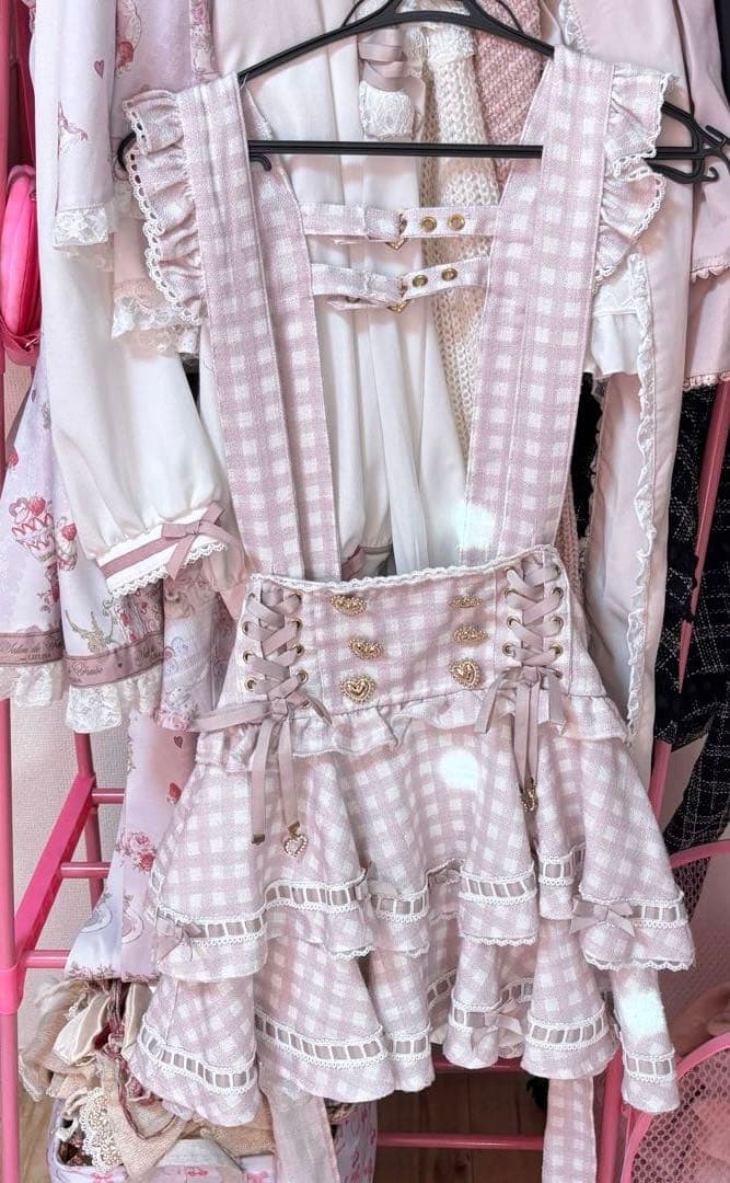 リズリサ はしごリボンギンガムティアードスカパン ピンク　（説明文見てください）