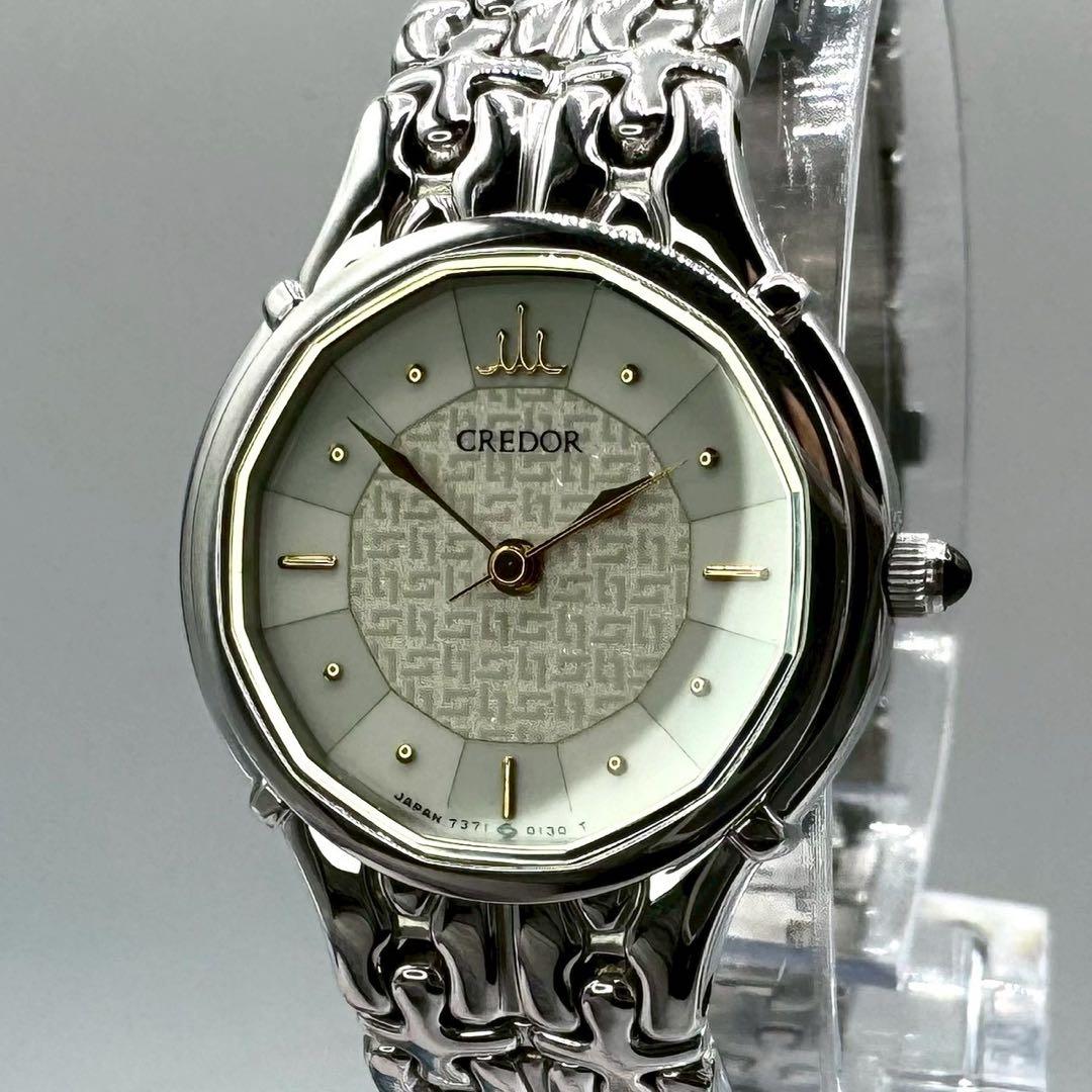 美品✨稼働 HATTORI SEIKO CREDOR 1Pオニキスブレスウォッチ