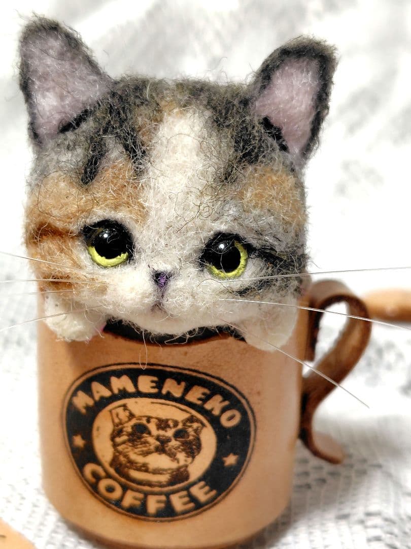 豆猫peco-lin 本革ティーカップ豆猫　三毛猫の子猫❁10日迄の価格❁