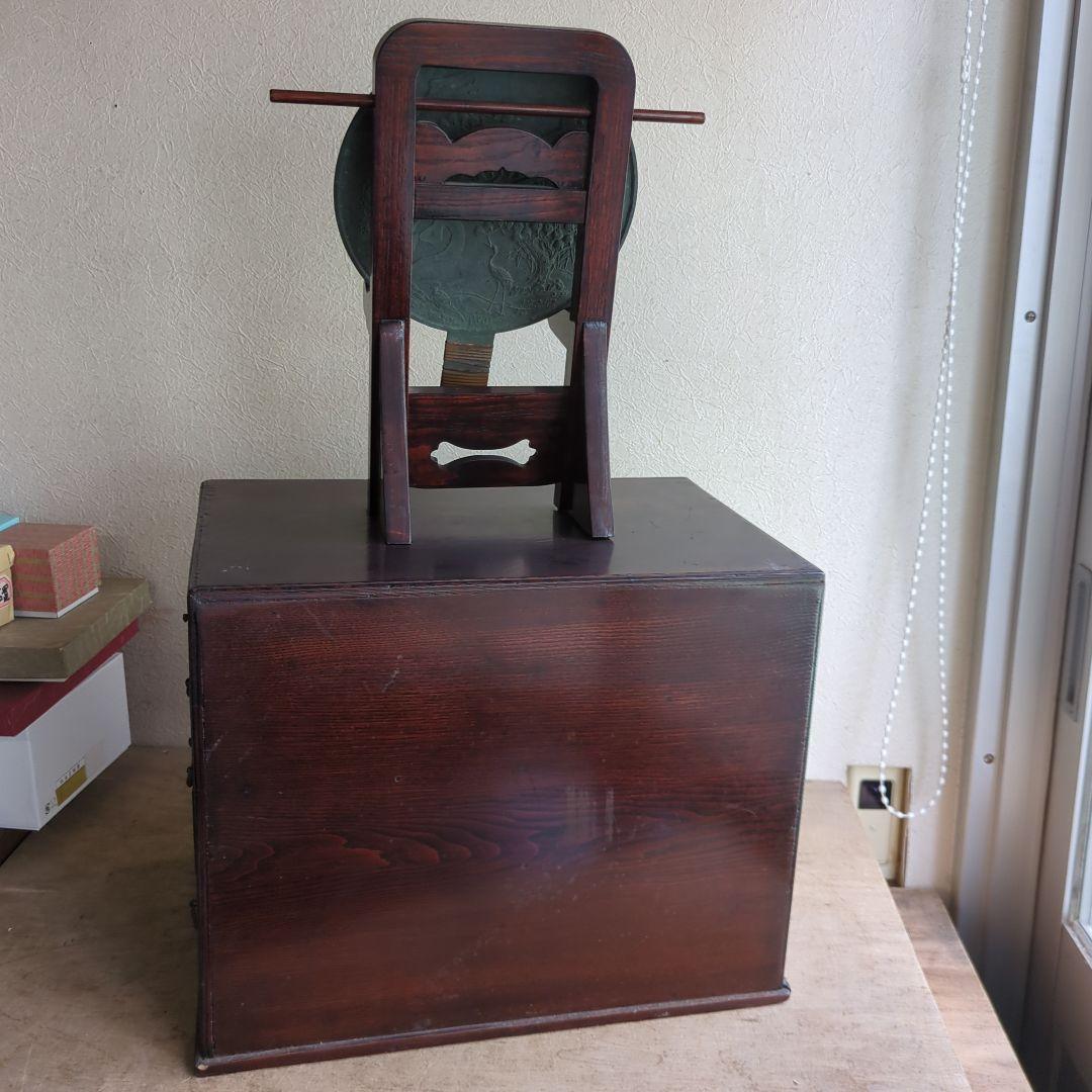 骨董 箪笥 鏡台 引き出し 木製 漆器 鏡立て 時代鏡付 整理箪笥 金具