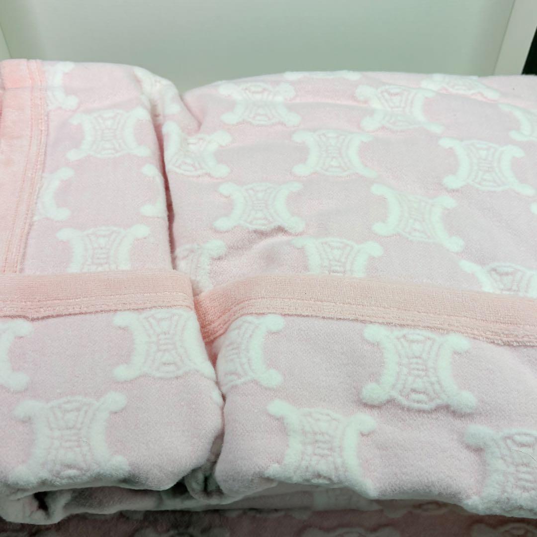 CELINE セリーヌ　マカダムトリオンフ総柄　綿毛布　ピンク　ギフト