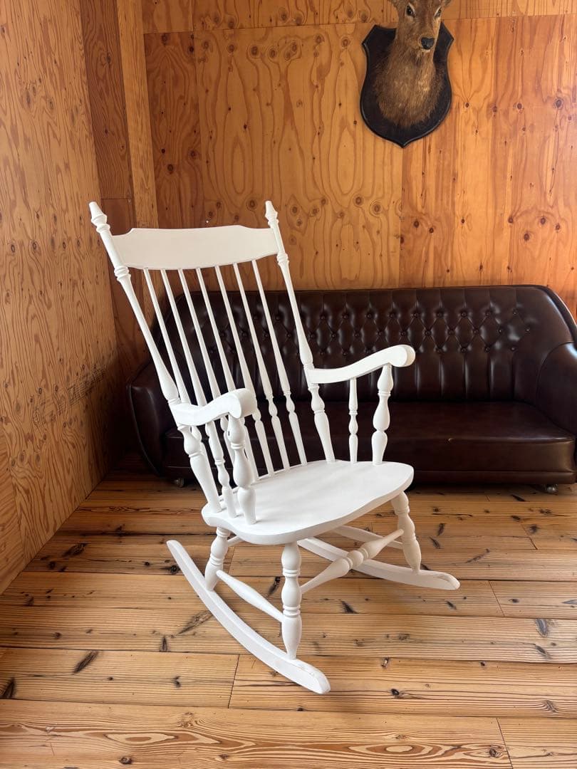 ホワイトペイント白い木製ロッキングチェアヴィンテージシャビーシックフレンチロココ