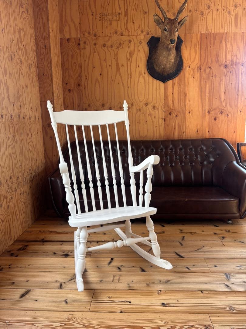ホワイトペイント白い木製ロッキングチェアヴィンテージシャビーシックフレンチロココ