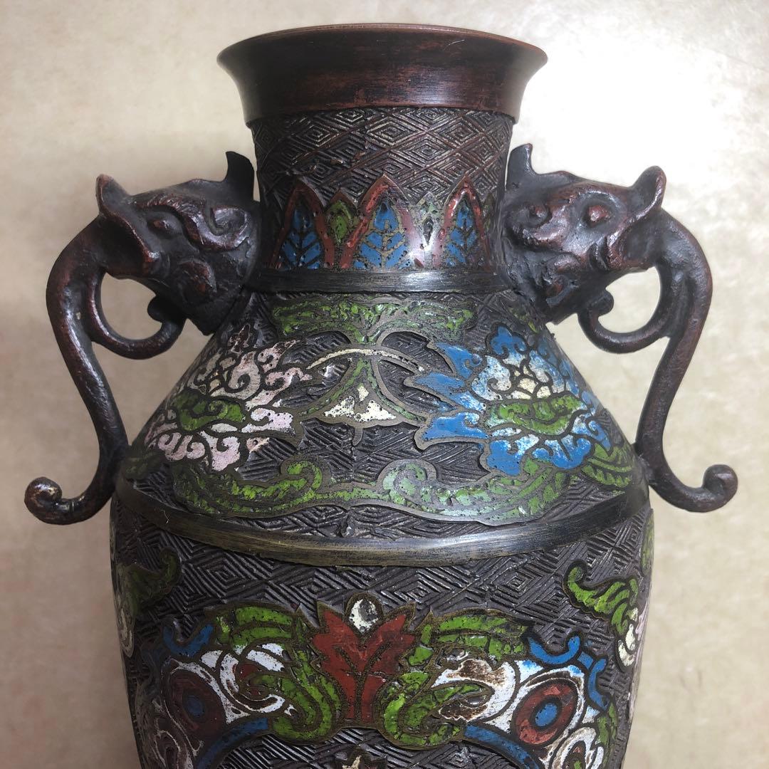 中国古美術　明時代七宝焼壺　古銅製