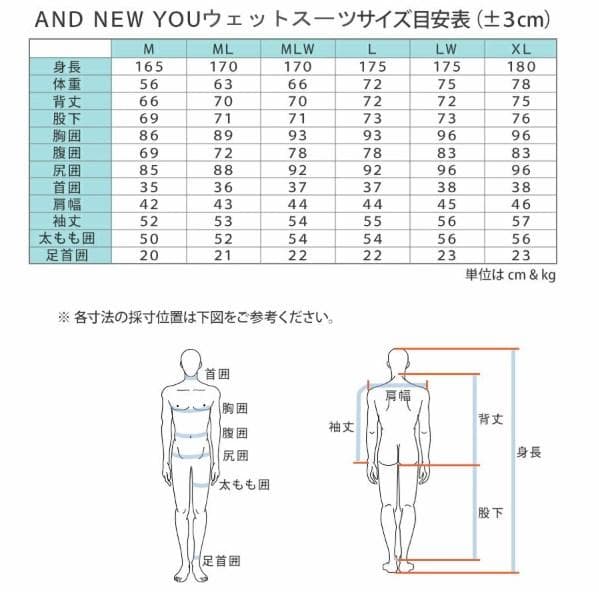 AND NEW YOU ウェットスーツ フルスーツ 3/2㎜ LW メンズ 美品