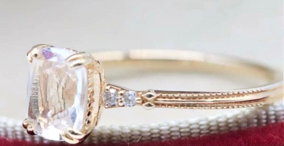 アガット スクエアクォーツダイヤリング　水晶