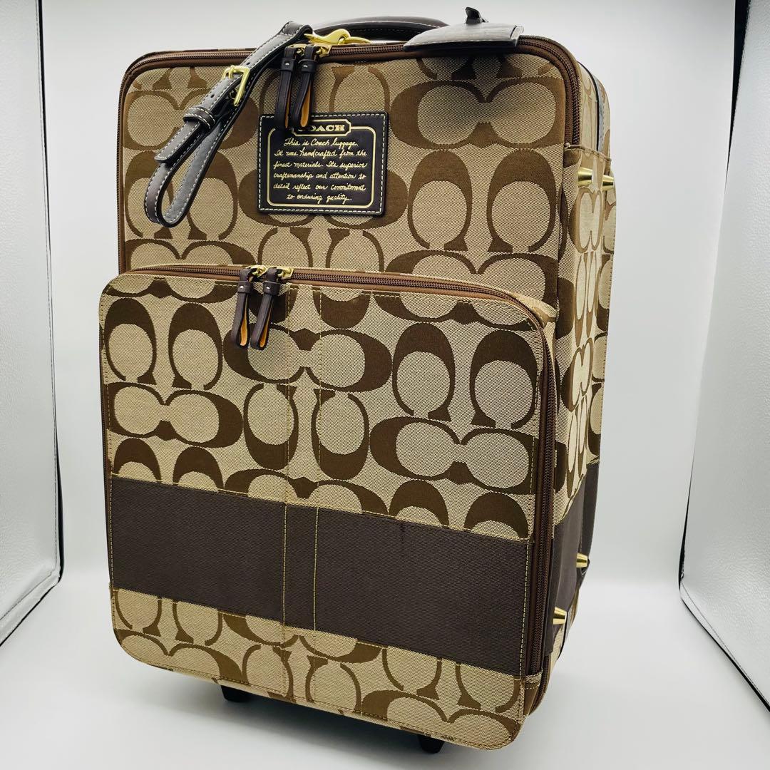【美品】COACH コーチ　キャリーケース　ブラウン　シグネチャー　レザー