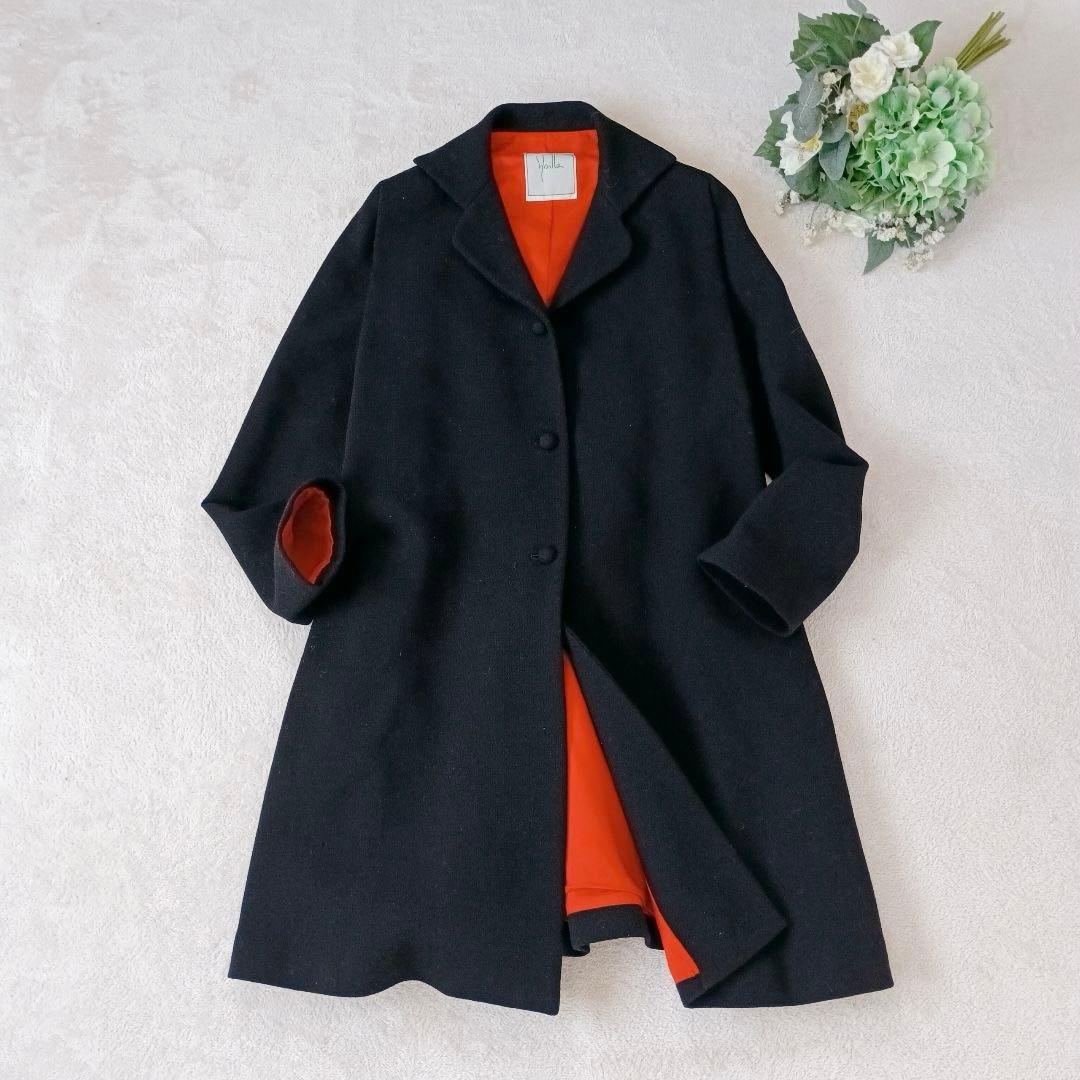 sybilla シビラ ウール100% ロングコート L 黒 赤くるみボタン