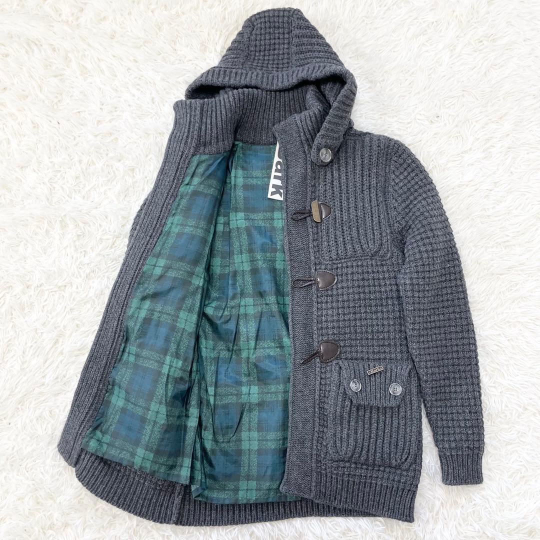 【リョウヒビ】Bark バーク ニットダッフルコート グレー 裏地