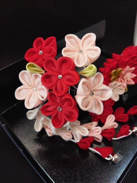 つまみ細工 梅の櫛かんざしセット 着物 成人式 振袖 日本髪 簪 髪飾り