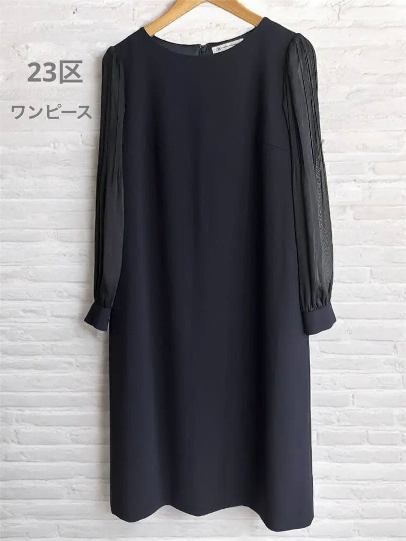 【23区】 近年　トリアセダブルジョーゼット ワンピース ネイビー系38