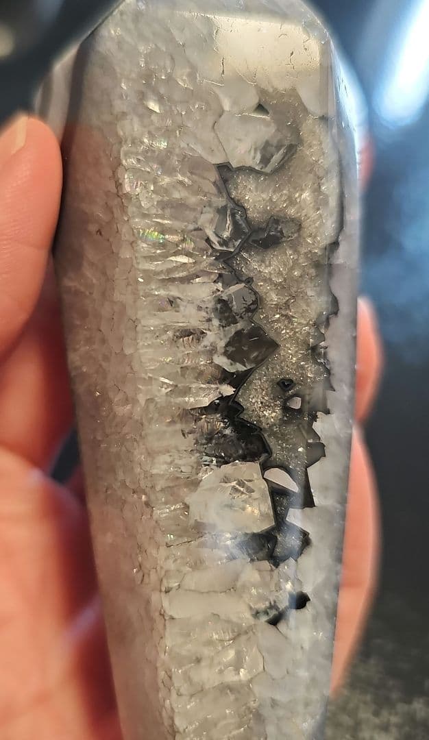 お得セット！水晶共生ブラック瑪瑙★虹多数３点セット六角柱 スフィア.オマケ有！！