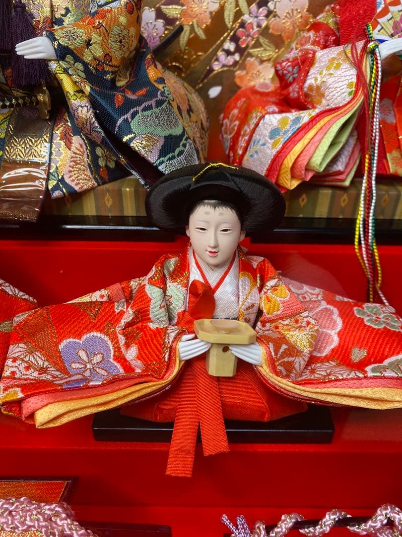 東京久月　雛人形親王五人飾りガラスケース入・間口約５４×奥行約３３×高さ約４３㎝