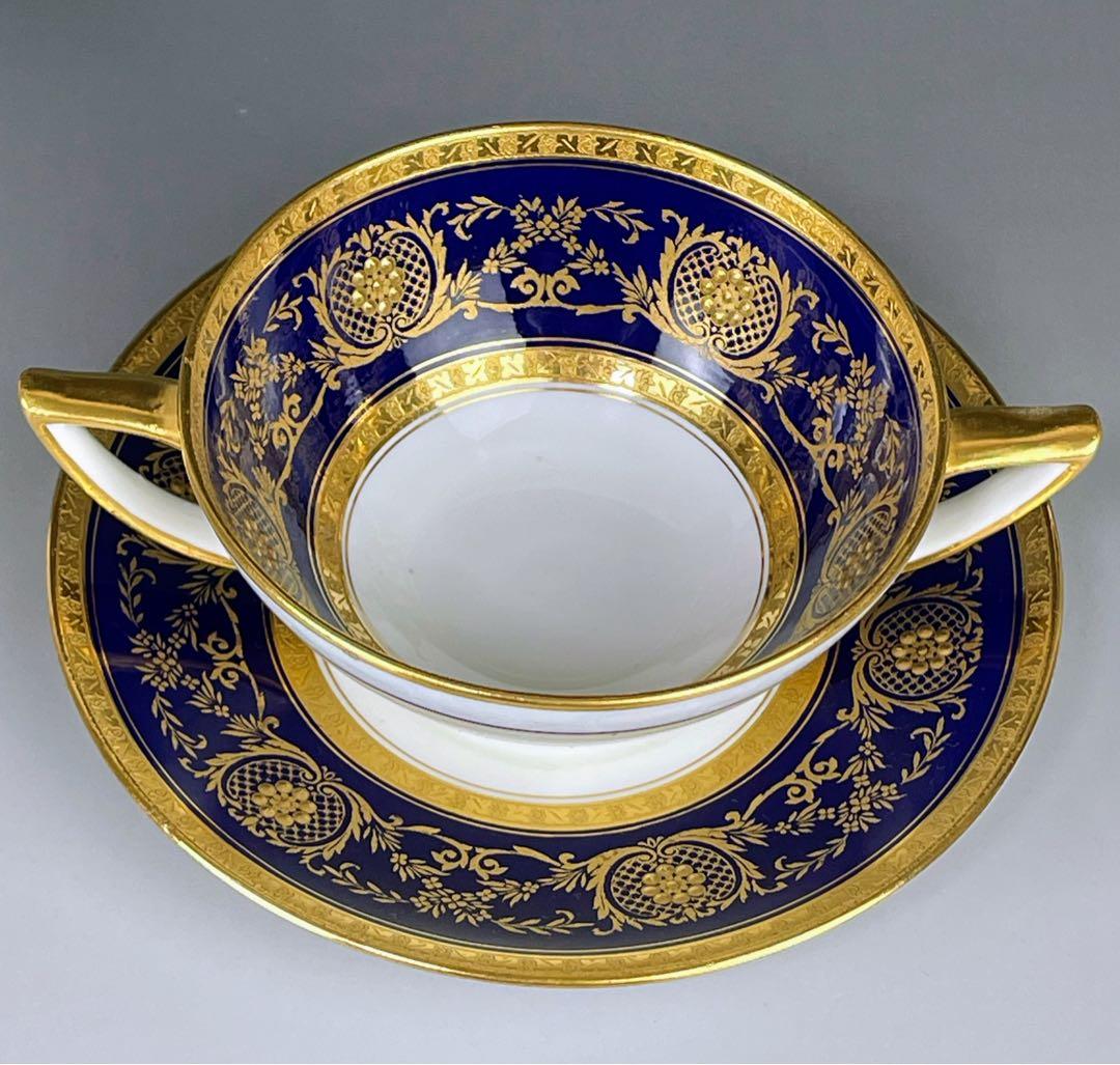 【美品】オールドミントン コバルト地 金彩 ブイヨンカップ＆ソーサー 金盛り