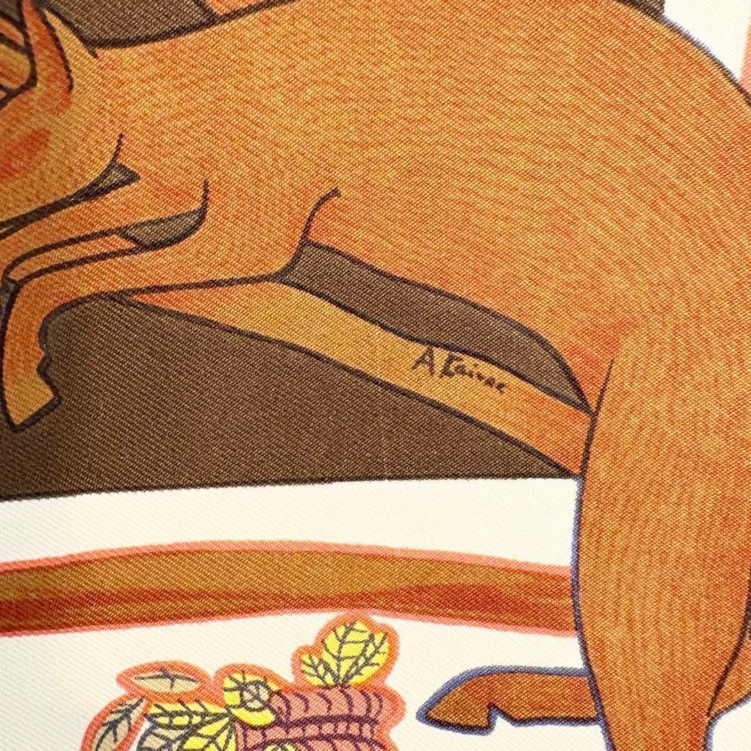 カルネ訳あり　HERMES エルメス スカーフ アニマル柄 ブラウン