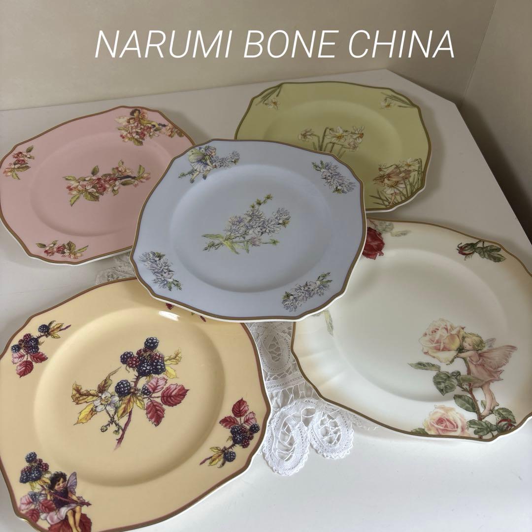 廃盤品★ナルミ　ボーンチャイナ　フラワーフェアリーズ　スクエア ケーキ皿　5枚
