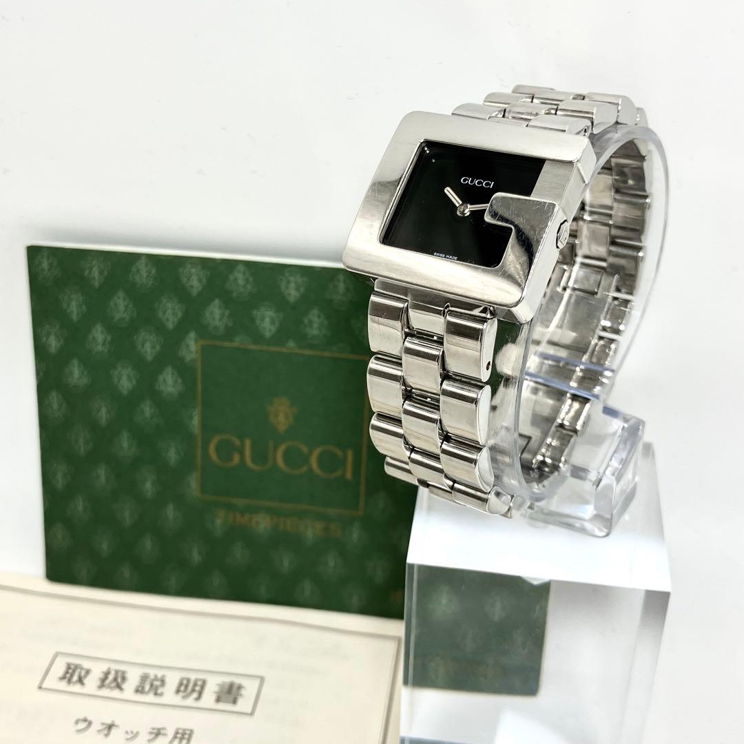 稼働 GUCCI グッチ 腕時計 3600J Gロゴ ベルト延長 シルバー 黒