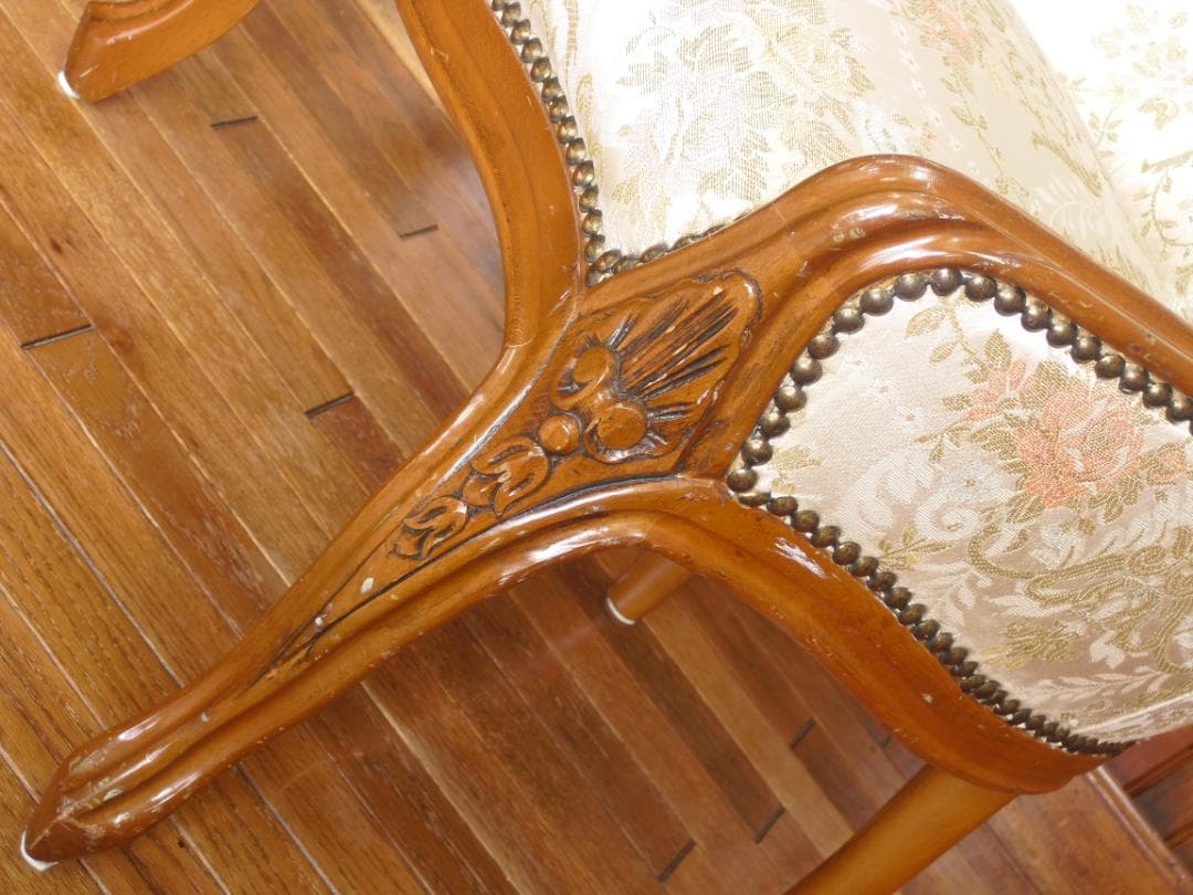 イタリア製☆ロココ様式☆スプーンバックチェア☆猫脚 鋲打ち 高級ジャガード織