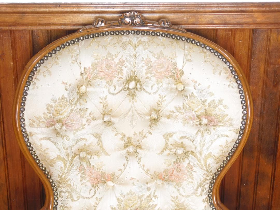 イタリア製☆ロココ様式☆スプーンバックチェア☆猫脚 鋲打ち 高級ジャガード織