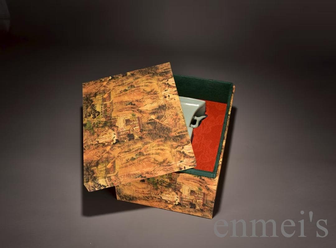 中国古美術・宋汝窯・天青釉双耳四方花觚・青磁・唐物・箱付・花瓶・時代物・古陶磁