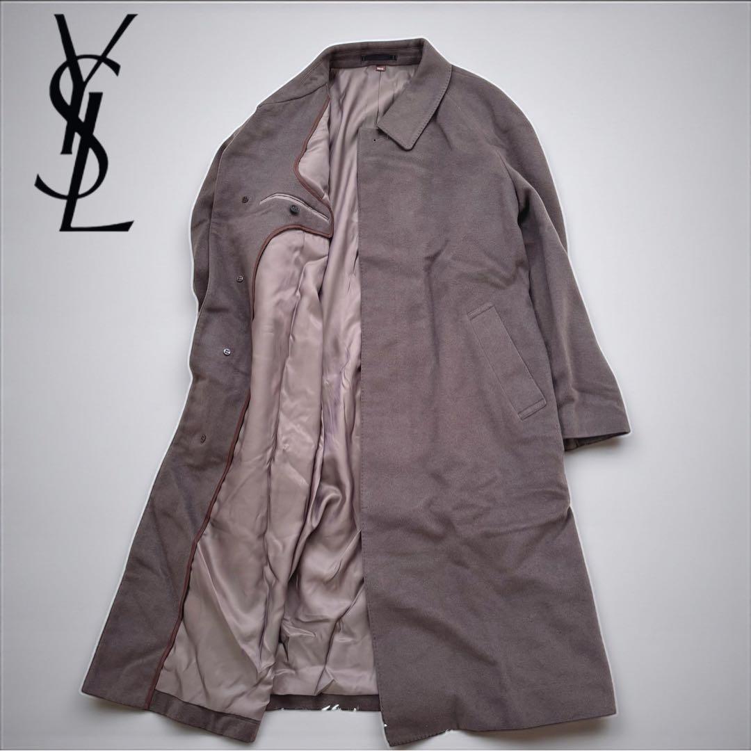 イヴサンローラン プールオム カシミヤ混ロングコート メンズL ライトブラウン