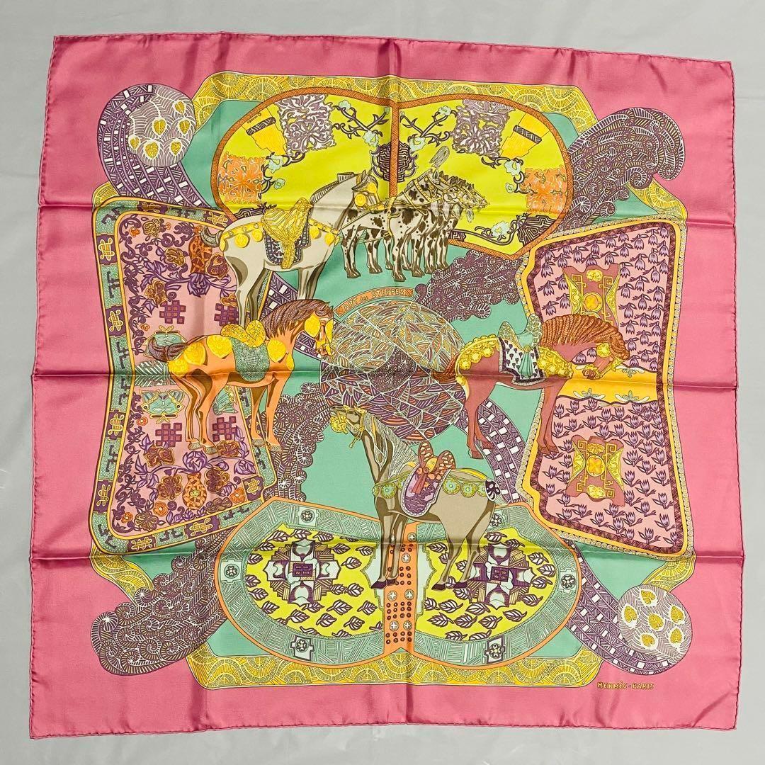 極美品 HERMES エルメス スカーフ カレ90 ステップのアート ピンク 箱