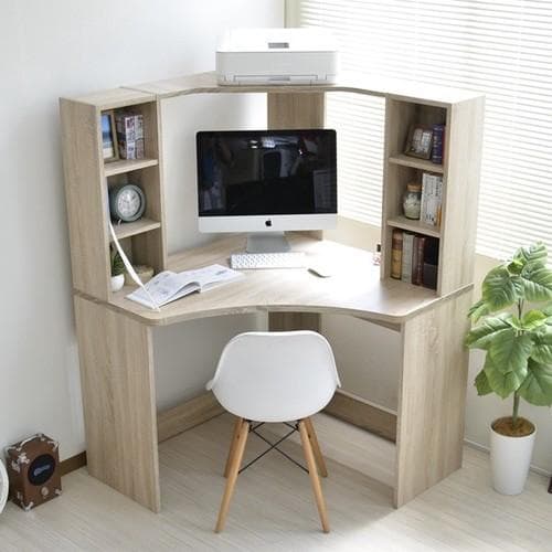 《新品・送料無料》パソコンデスク コーナー 書棚付き オーク L字型 机 オーク