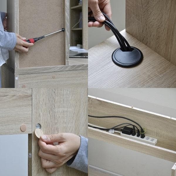 《新品・送料無料》パソコンデスク コーナー 書棚付き オーク L字型 机 オーク