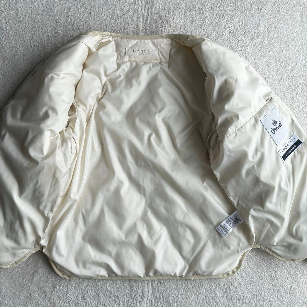 美品 オーシバル Bshop 撥水 キルトダウンカラーレスジャケット 2 生成り