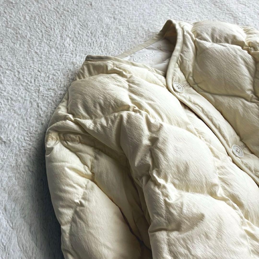 美品 オーシバル Bshop 撥水 キルトダウンカラーレスジャケット 2 生成り
