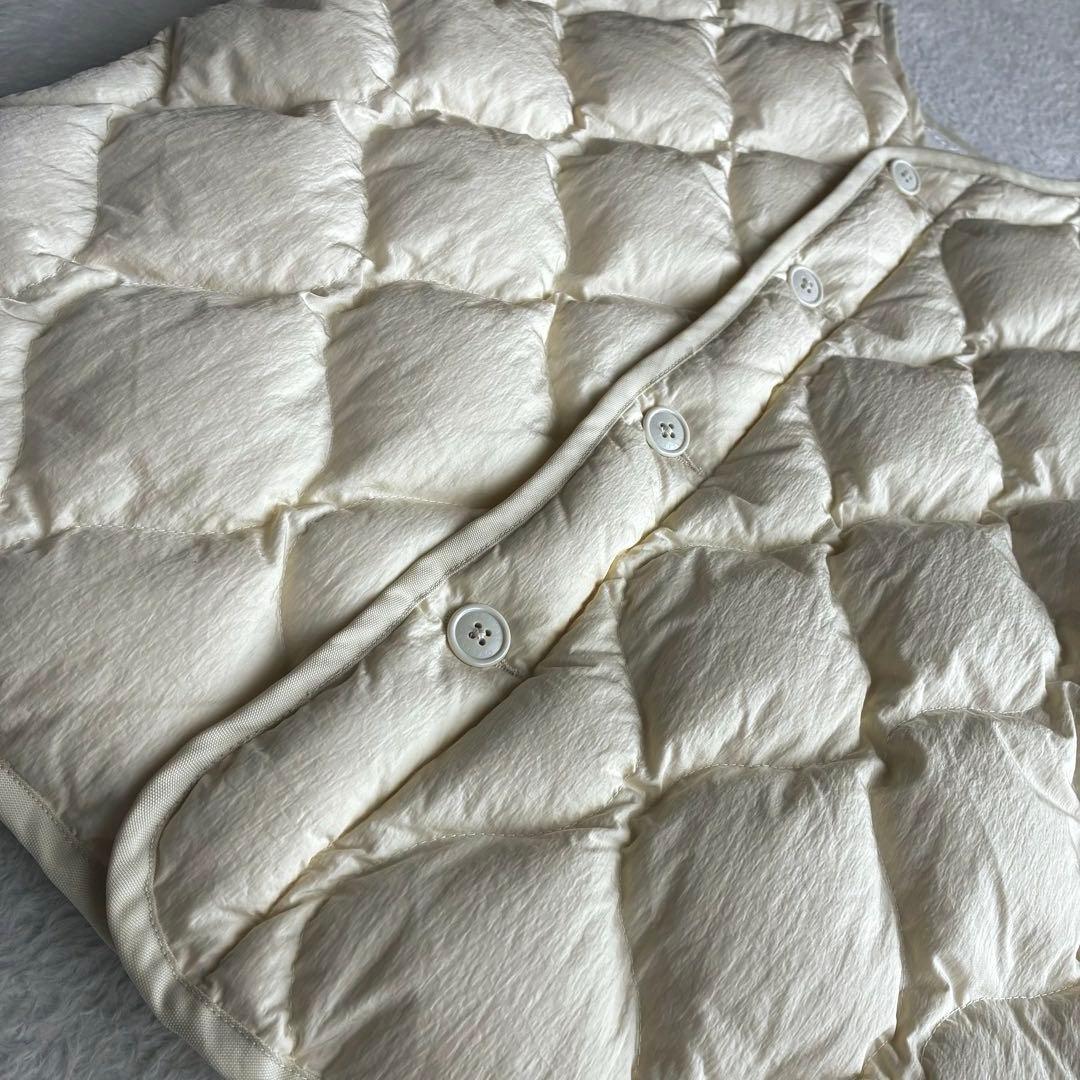 美品 オーシバル Bshop 撥水 キルトダウンカラーレスジャケット 2 生成り