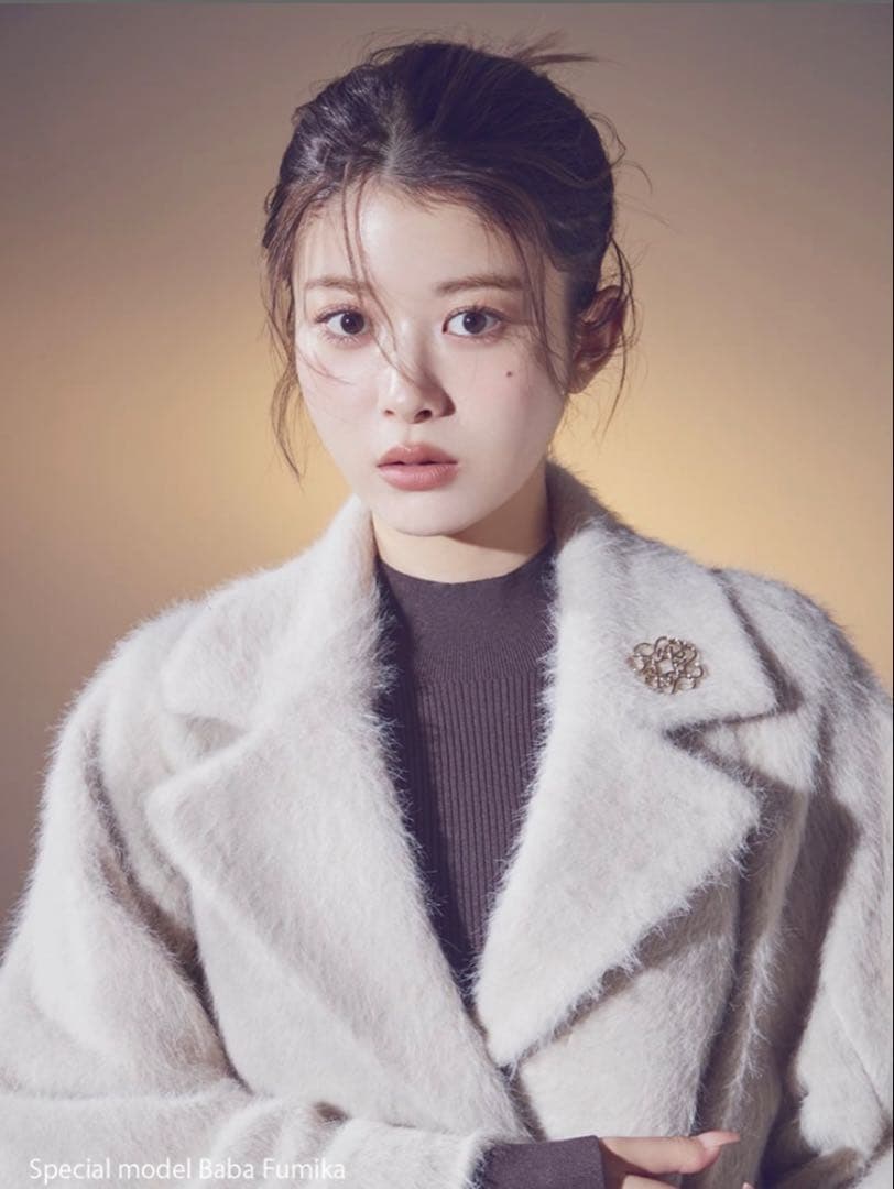 タグ付き ブローチ付きシャギーロングコート SNIDEL スナイデル 0[00]